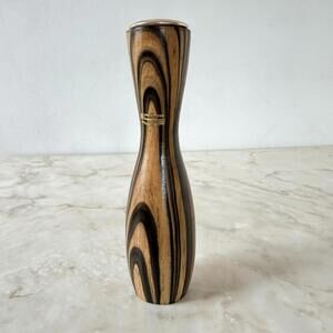 Vintage Midcentury Modern Bowling Pin Wooden Salt Shaker with Metal Top